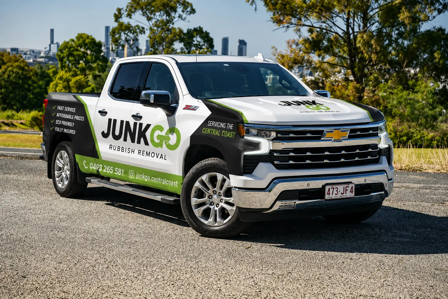 Branded Junk Go rubbish removal ute servicing the Central Coast